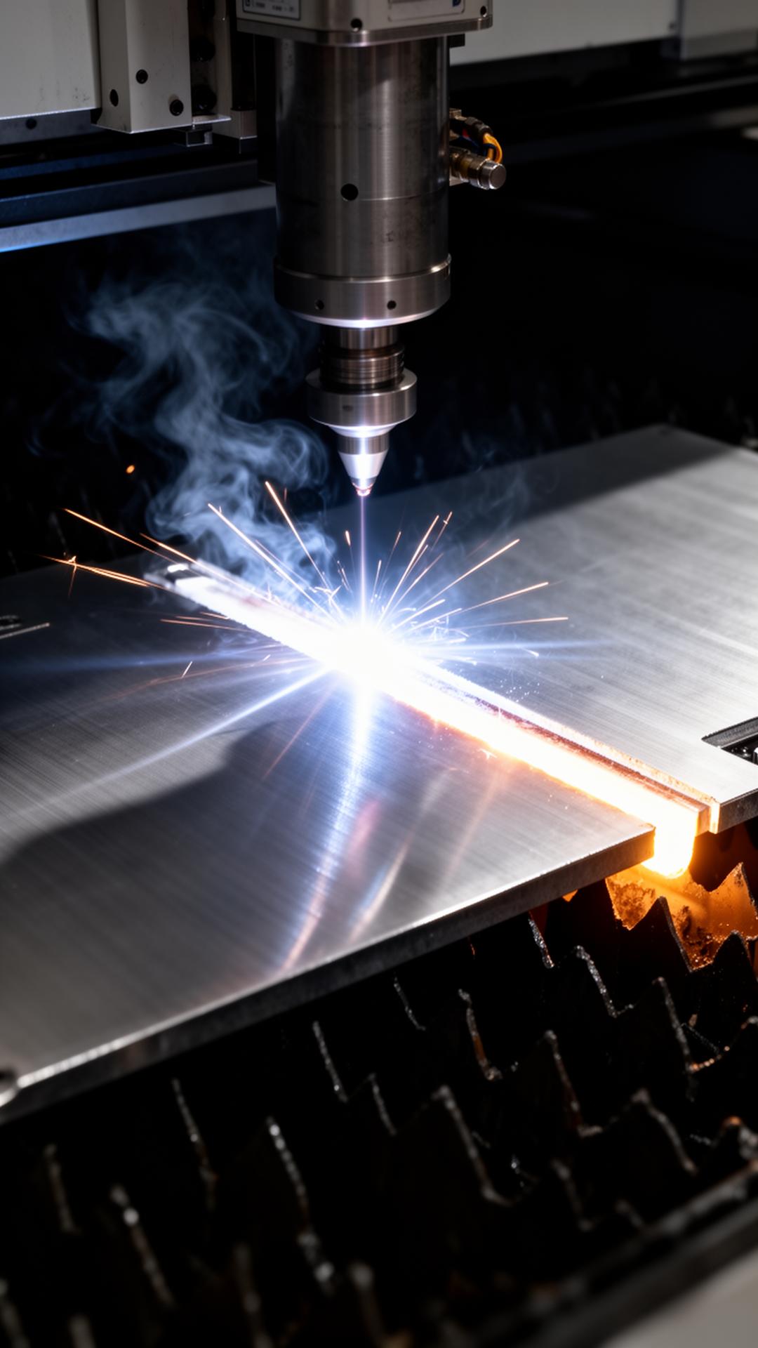 CNC laser cutting brushed aluminium in the Aerus workshop
